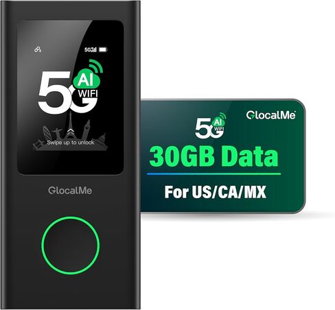 جلوكالمي راوتر واي فاي محمول 5G من نومين اير 5 مع نطاقات تردد عالمية، لا يتطلب شريحة اتصال، يدعم 16 جهاز في وقت واحد، بطارية 5400mAh، نقطة اتصال واي فاي للسفر او المنزل (اسود) in Kuwait