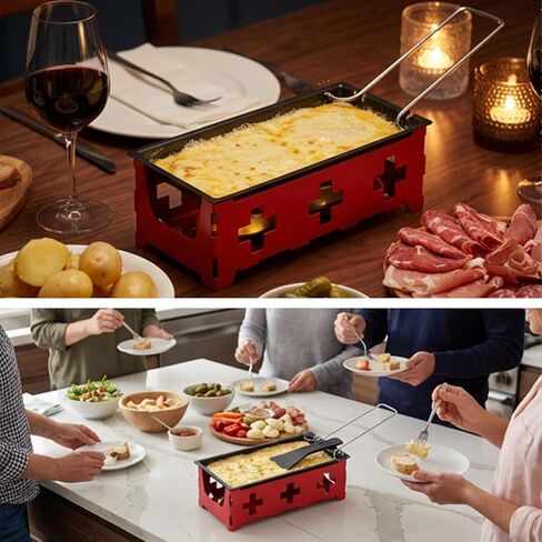 Raclette Grills - Portable Cheese Raclette Melter, Non-Stick Candlelight Cheese Roaster with Foldable Handle & Spatula - Personal Mini Baking Tray for Home & Outdoor Use (18.5x9x6cm) in Kuwait