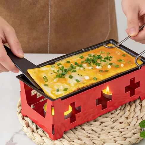 Raclette Grills - Portable Cheese Raclette Melter, Non-Stick Candlelight Cheese Roaster with Foldable Handle & Spatula - Personal Mini Baking Tray for Home & Outdoor Use (18.5x9x6cm) in Kuwait
