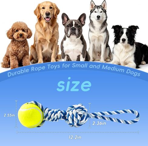 Interactive Tug of War Rope Toy for Medium & Small Dogs - Outdoor Tether Tug Toy with 1 Knot & Tennis Ball, Puppy Teething Chew Cotton Toy in Kuwait