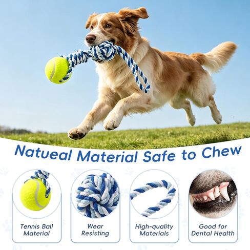 Interactive Tug of War Rope Toy for Medium & Small Dogs - Outdoor Tether Tug Toy with 1 Knot & Tennis Ball, Puppy Teething Chew Cotton Toy in Kuwait