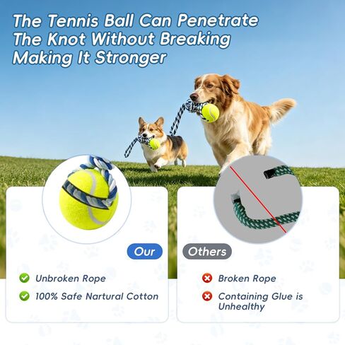 Interactive Tug of War Rope Toy for Medium & Small Dogs - Outdoor Tether Tug Toy with 1 Knot & Tennis Ball, Puppy Teething Chew Cotton Toy in Kuwait