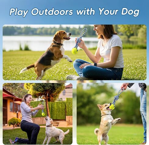 Interactive Tug of War Rope Toy for Medium & Small Dogs - Outdoor Tether Tug Toy with 1 Knot & Tennis Ball, Puppy Teething Chew Cotton Toy in Kuwait