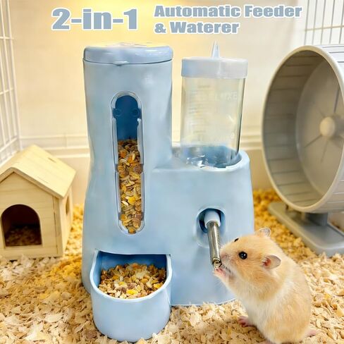 Hamster Food Bowl Guinea Pig Water Bottle No Drip - 2-in-1 Automatic Feeder and Waterer with Roller Ball Design, 300ml+80ml in Kuwait