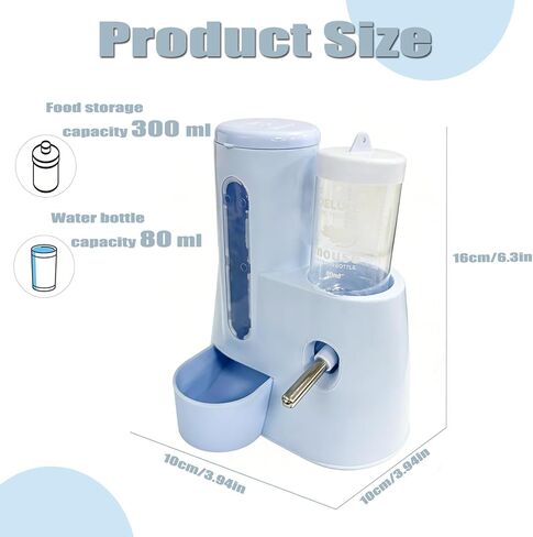 Hamster Food Bowl Guinea Pig Water Bottle No Drip - 2-in-1 Automatic Feeder and Waterer with Roller Ball Design, 300ml+80ml in Kuwait