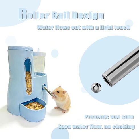 Hamster Food Bowl Guinea Pig Water Bottle No Drip - 2-in-1 Automatic Feeder and Waterer with Roller Ball Design, 300ml+80ml in Kuwait