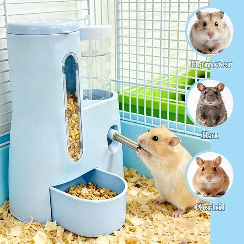 Hamster Food Bowl Guinea Pig Water Bottle No Drip - 2-in-1 Automatic Feeder and Waterer with Roller Ball Design, 300ml+80ml in Kuwait