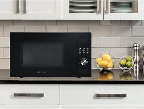 فرن ميكروويف إيمرسون MW1101B-A مع زر تحكم، شاشة LED 1000 وات، 10 مستويات طاقة، 6 قوائم تلقائية، قرص دوار زجاجي وقفل آمن للأطفال، 1.1 قدم مكعب. قدم، أسود in Kuwait