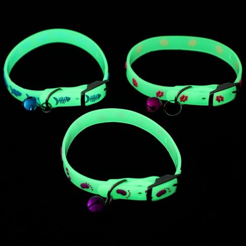 6 قطع من أطواق القطط المتوهجة في الظلام مع أجراس - طوق الجرو الناعم المصنوع من السيليكون المضيء، زخرفة فلورسنت مزخرفة للحيوانات الأليفة الصغيرة والكلاب والقطط - نطاق قابل للتعديل 7.48-10.24 بوصة in Kuwait