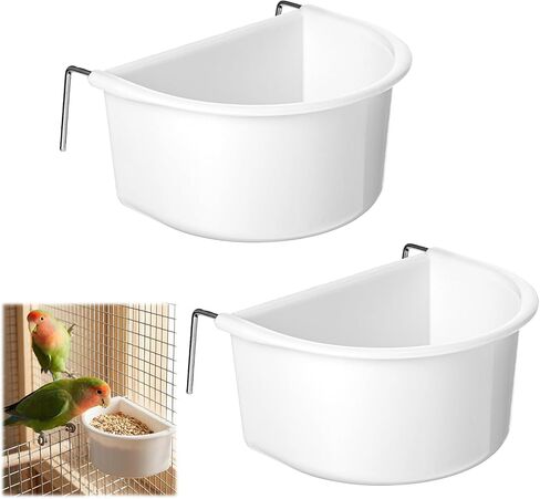 2 Pack Bird Cage Feeder, Plastic Hanging Feeder Cup with Metal Hooks Food and Water Dispenser Bowl for Small Birds Parakeet in Kuwait