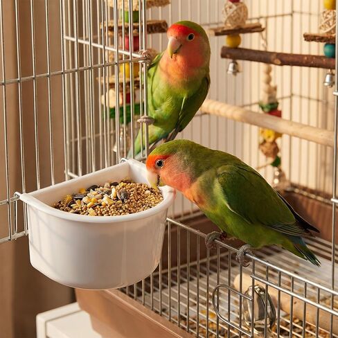 2 Pack Bird Cage Feeder, Plastic Hanging Feeder Cup with Metal Hooks Food and Water Dispenser Bowl for Small Birds Parakeet in Kuwait