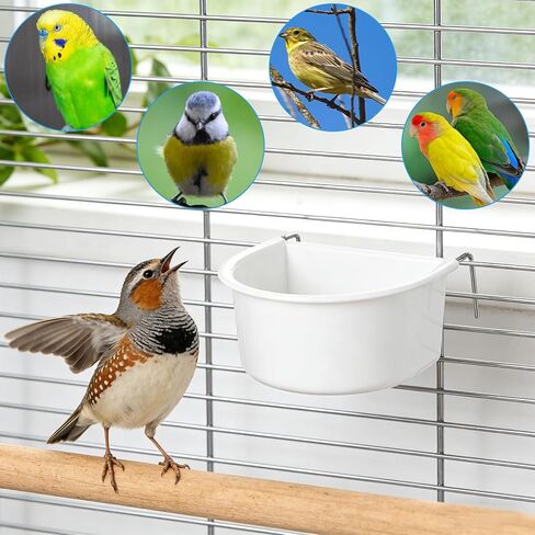 2 Pack Bird Cage Feeder, Plastic Hanging Feeder Cup with Metal Hooks Food and Water Dispenser Bowl for Small Birds Parakeet in Kuwait