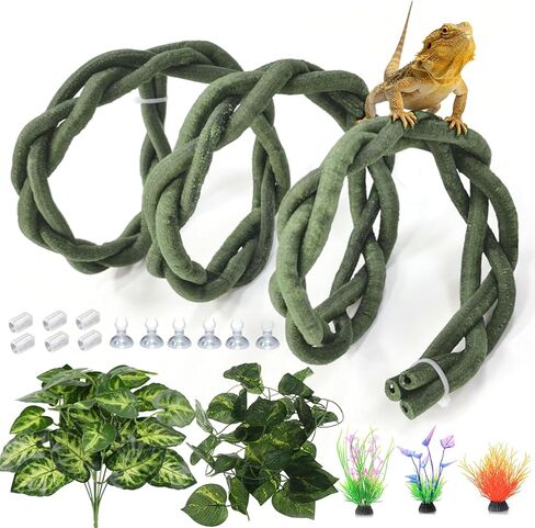 Reptile Vines,Flexible Reptile Climbing Jungle Vine Branch,Snake Climb with Suction Cups,Gecko Terrarium Vines Leaves Plants Decor Cage Accessories for Lizard Frog Chameleon Hermit Crab in Kuwait
