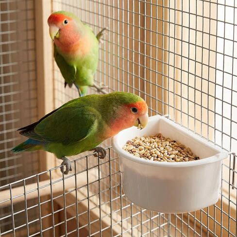 2 Pack Bird Cage Feeder, Plastic Hanging Feeder Cup with Metal Hooks Food and Water Dispenser Bowl for Small Birds Parakeet in Kuwait
