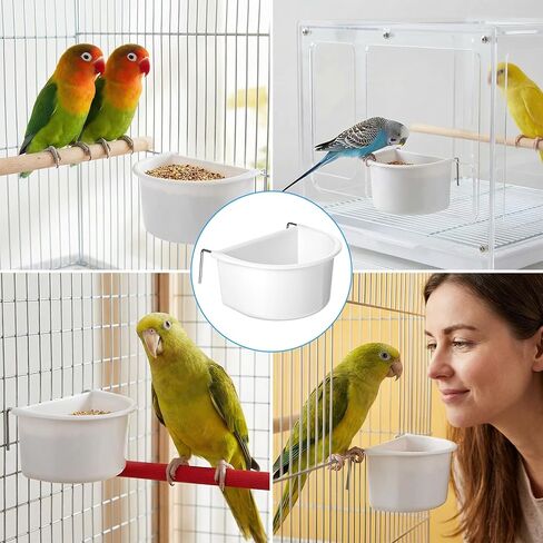 2 Pack Bird Cage Feeder, Plastic Hanging Feeder Cup with Metal Hooks Food and Water Dispenser Bowl for Small Birds Parakeet in Kuwait