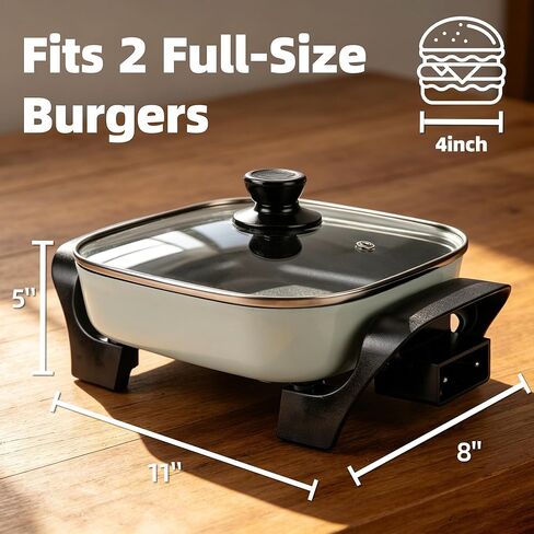 8" Electric Skillet with PFAS-Free Non-Stick Ceramic Coating, Removable Electric Frying Pan with Adjustable Temperature, Reversible Design, Tempered Glass Lid, Green in Kuwait