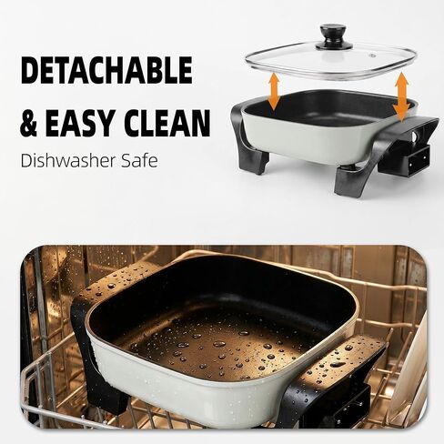 8" Electric Skillet with PFAS-Free Non-Stick Ceramic Coating, Removable Electric Frying Pan with Adjustable Temperature, Reversible Design, Tempered Glass Lid, Green in Kuwait