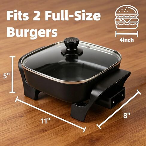 8" Electric Skillet with PFAS-Free Non-Stick Ceramic Coating, Removable Electric Frying Pan with Adjustable Temperature, Reversible Design, Tempered Glass Lid, Black in Kuwait