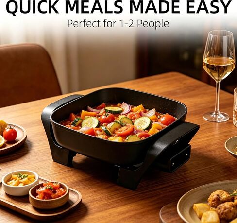 8" Electric Skillet with PFAS-Free Non-Stick Ceramic Coating, Removable Electric Frying Pan with Adjustable Temperature, Reversible Design, Tempered Glass Lid, Black in Kuwait