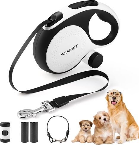 Retractable Dog Leash with Chew Proof Cable, 26Ft Heavy Duty Dog Leash for Medium Large Dogs up to 110lbs, 360° No Tangle, One-Handed Brake (White, Large - 26ft) in Saudi Arabia