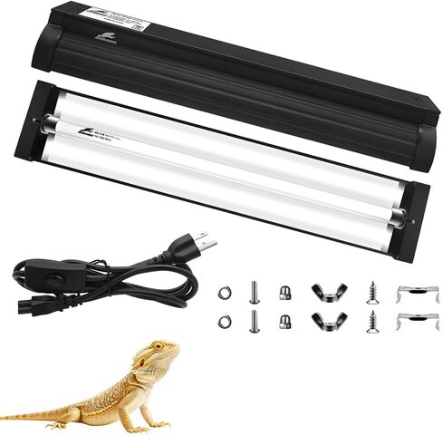 مجموعة تركيبات إضاءة الزواحف T5 10.0 UVB، ضوء UVA UVB عالي الإخراج 8 وات مع عاكس سبيكة أوسع مطور للتنين الملتحي والسحالي والسلاحف وغيرها من الزواحف الصحراوية أو الاستوائية (12.5 بوصة) in Kuwait