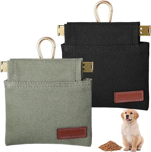 Dog Treat Training Pouch, 2Pcs Portable Puppy Treat Pouch Canvas Training Pouches for Pet Training Hand Free Dog Walking Bag with Carabiner Auto Closing Pet Feed Snack Reward for Travel Outdoor Use in Kuwait
