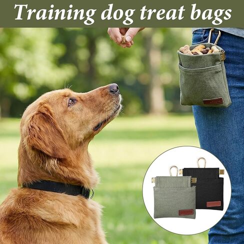Dog Treat Training Pouch, 2Pcs Portable Puppy Treat Pouch Canvas Training Pouches for Pet Training Hand Free Dog Walking Bag with Carabiner Auto Closing Pet Feed Snack Reward for Travel Outdoor Use in Kuwait