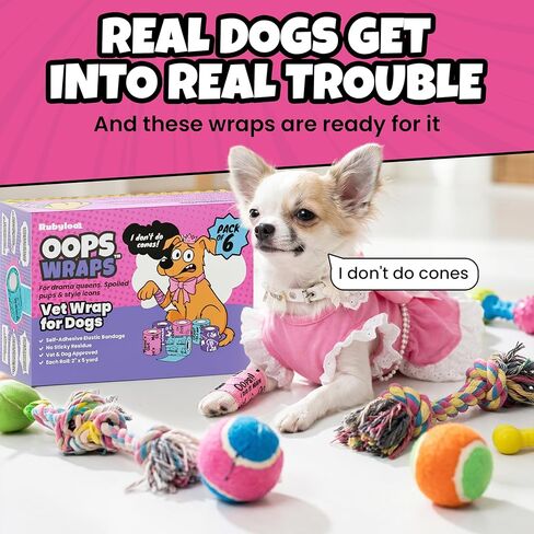 Vet Wrap for Dogs – Funny Dog Bandage for Wounds – Girls 6 Pack 2" Self-Adhesive Vet Tape – Breathable Pet Wrap Bandage for Hot Spots & Injuries – Dog First Aid Kit Supplies – Oops Wraps by Rubyloo in Kuwait