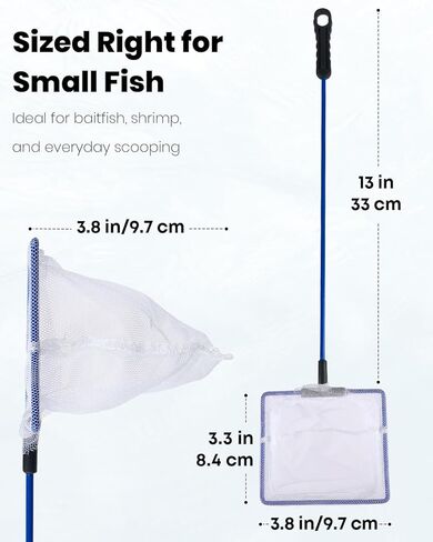 Pawfly Fish Net for Fish Tank, Fish Tank Net, Aquarium Net with Metal Handle and Plastic Mesh, Small Fish Net Minnow Net for Small Ponds, Freshwater and Saltwater, 3.8" x 3.3" in Kuwait