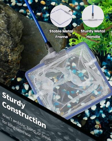 Pawfly Fish Net for Fish Tank, Fish Tank Net, Aquarium Net with Metal Handle and Plastic Mesh, Small Fish Net Minnow Net for Small Ponds, Freshwater and Saltwater, 3.8" x 3.3" in Kuwait