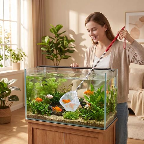 Tyqour Fish Tank Net Small Extendable Aquarium Net with Long Handle 8.6-39 Inch Aquarium Fish Net, Surface Skimmer Aquarium Minnow Net for Fish Shrimp Tank, Small Ponds, Creek in Kuwait