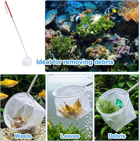 Tyqour Fish Tank Net Small Extendable Aquarium Net with Long Handle 8.6-39 Inch Aquarium Fish Net, Surface Skimmer Aquarium Minnow Net for Fish Shrimp Tank, Small Ponds, Creek in Kuwait