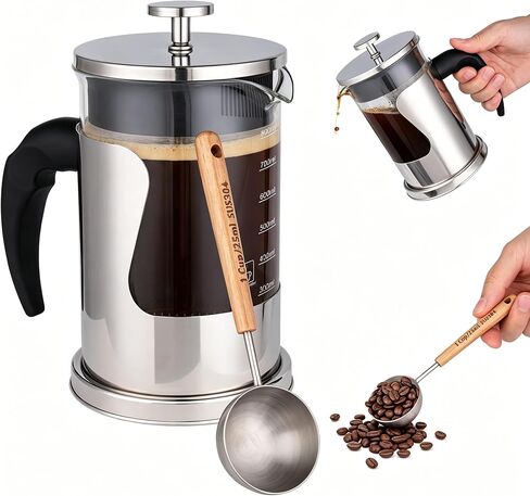 ماكينة صنع القهوة الفرنسية بالضغط 27oz، ماكينة صنع القهوة بالضغط من الفولاذ المقاوم للصدأ 304 وزجاج البورسليكات مع فلتر متعدد الطبقات - ماكينة تحضير القهوة المقاومة للحرارة للمنزل والمكتب والسفر والتخييم والشاي المشروب البارد in Kuwait