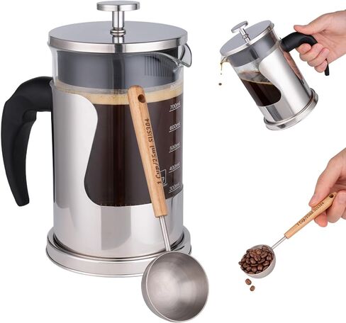 ماكينة صنع القهوة الفرنسية بالضغط 27oz، ماكينة صنع القهوة بالضغط من الفولاذ المقاوم للصدأ 304 وزجاج البورسليكات مع فلتر متعدد الطبقات - ماكينة تحضير القهوة المقاومة للحرارة للمنزل والمكتب والسفر والتخييم والشاي المشروب البارد in Kuwait