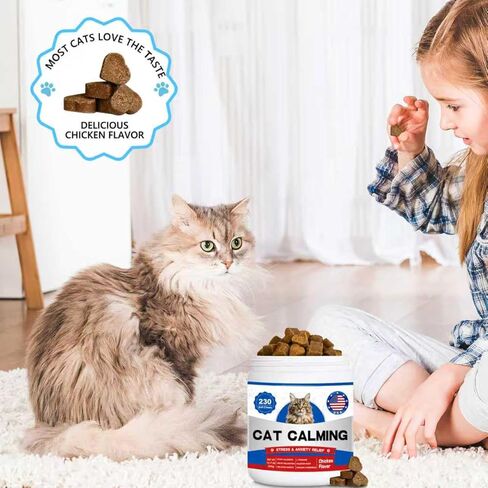مضغ مهدئ للقطط 230 قيراط، قابل للمضغ مهدئ للقطط مع جذر فاليريان والبابونج العضوي للقطط يدعم التكيف الهادئ - السفر والصعود إلى الطائرة وزيارات الطبيب البيطري، مكملات مضغ هادئة لذيذة in Kuwait