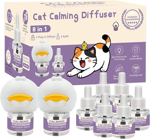 Cat Pheromone Calming Diffuser 8 in 1 Appeasing Pet Pheromones Diffuser to Calm Kit (2 Plug in+ 6 Pack 48ml Refill) for Anxiety in Kuwait