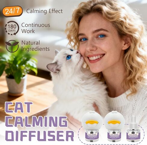 Cat Pheromone Calming Diffuser 8 in 1 Appeasing Pet Pheromones Diffuser to Calm Kit (2 Plug in+ 6 Pack 48ml Refill) for Anxiety in Kuwait