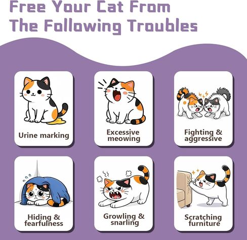 Cat Pheromone Calming Diffuser 8 in 1 Appeasing Pet Pheromones Diffuser to Calm Kit (2 Plug in+ 6 Pack 48ml Refill) for Anxiety in Kuwait