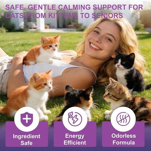 Cat Calming Pheromone Diffuser, Cat Anxiety Relief Diffuser Plug in Calmer with 2 Diffusers & 4 Refills, Reduce Cat Anxiety, Cat Fighting, Urine Marking, Scratching & Stress 48ml/Bottle for All Cats in Kuwait