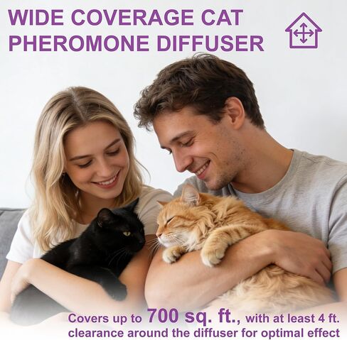 Cat Calming Pheromone Diffuser, Cat Anxiety Relief Diffuser Plug in Calmer with 2 Diffusers & 4 Refills, Reduce Cat Anxiety, Cat Fighting, Urine Marking, Scratching & Stress 48ml/Bottle for All Cats in Kuwait