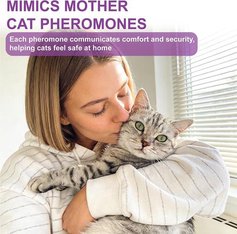 Cat Calming Pheromone Diffuser, Cat Anxiety Relief Diffuser Plug in Calmer with 2 Diffusers & 4 Refills, Reduce Cat Anxiety, Cat Fighting, Urine Marking, Scratching & Stress 48ml/Bottle for All Cats in Kuwait