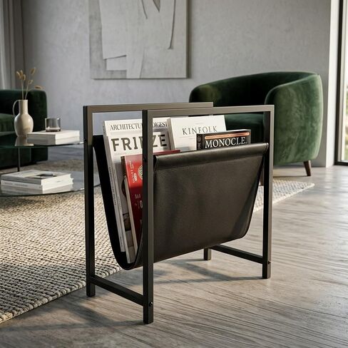 Modern Magazine Rack لغرفة المعيشة والمكتب | حامل المجلة المعدنية والجلد القائمة بذاتها | منظم التخزين المعاصر للكتب والصحف والمجلات | الحد الأدنى من المنزل وصالة ديكور in Saudi Arabia