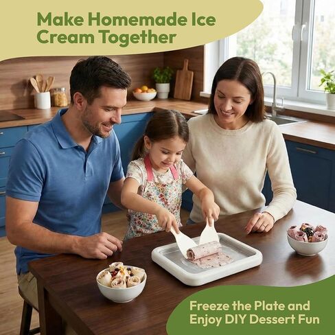 Rolled Ice Cream Maker - Instant Freeze Tray Roller for DIY Ice Cream Roll Homemade Frozen Yogurt Gelato Sorbet - Stainless Steel Cold Plate Pan Icecream Rolling Board Kit with 2 Spatulas in Kuwait