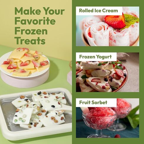 Rolled Ice Cream Maker - Instant Freeze Tray Roller for DIY Ice Cream Roll Homemade Frozen Yogurt Gelato Sorbet - Stainless Steel Cold Plate Pan Icecream Rolling Board Kit with 2 Spatulas in Kuwait