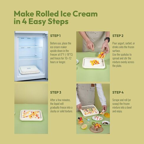 Rolled Ice Cream Maker - Instant Freeze Tray Roller for DIY Ice Cream Roll Homemade Frozen Yogurt Gelato Sorbet - Stainless Steel Cold Plate Pan Icecream Rolling Board Kit with 2 Spatulas in Kuwait