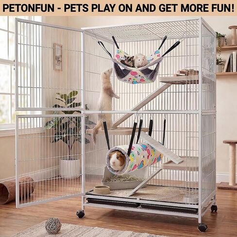 petonfun 2 حزمة أرجوحة الفئران النمس للقفص، كبير السكر المنزلق الحقيبة سرير خنزير غينيا، ألعاب الحيوانات الأليفة والاكسسوارات مجموعة للعب، معلقة أنابيب الحيوانات الصغيرة والأنفاق لإخفاء السنجاب شينشيلا، القلب الرمادي in Kuwait