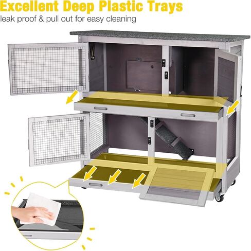 Aivituvin Rabbit Hutch Indoor Bunny Cage Outdoor 2 Story Pet House Guinea Pig Cage on Wheels 36" L in Kuwait