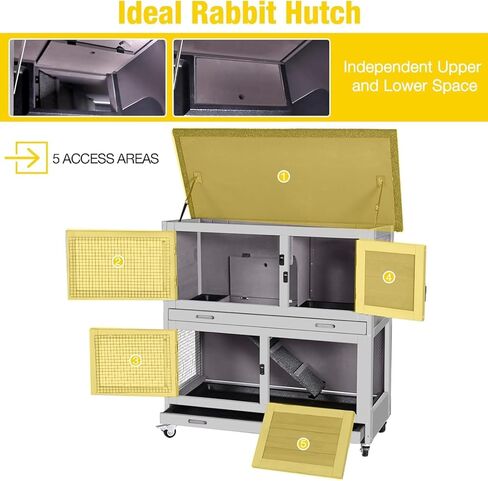 Aivituvin Rabbit Hutch Indoor Bunny Cage Outdoor 2 Story Pet House Guinea Pig Cage on Wheels 36" L in Kuwait