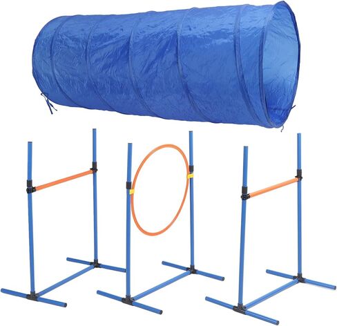 Dog Agility Training Kit, Collapsible Tunnel Jump Ring Poles, ABS Polyester, Easy to Use, for Yard Outdoor Puppy Training in Kuwait