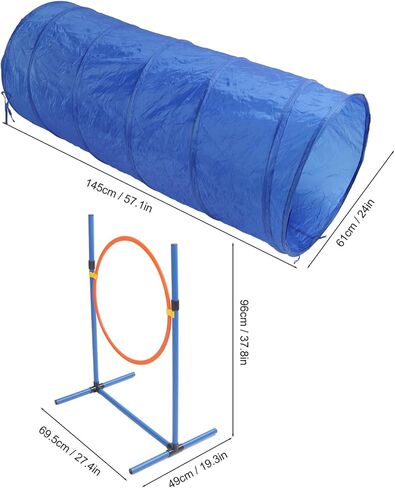 Dog Agility Training Kit, Collapsible Tunnel Jump Ring Poles, ABS Polyester, Easy to Use, for Yard Outdoor Puppy Training in Kuwait